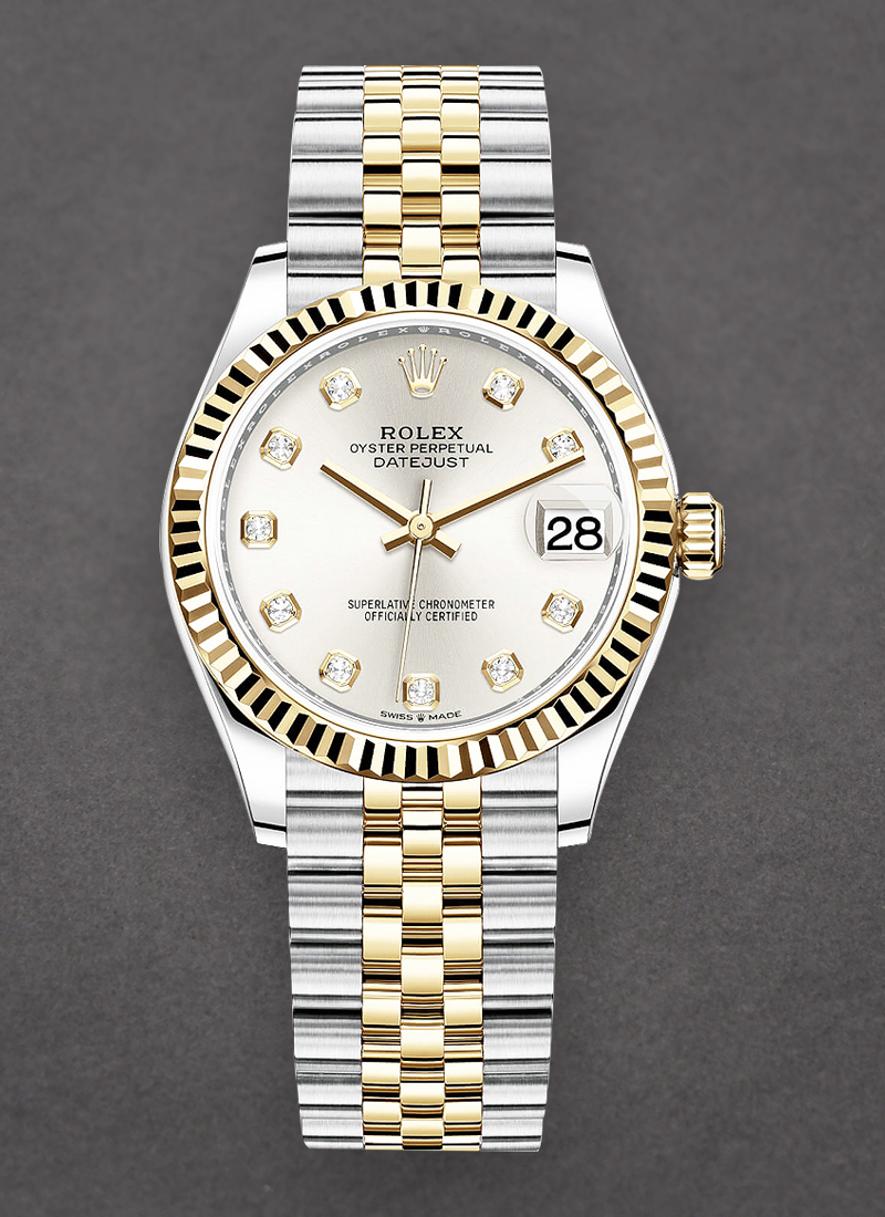 Pre-Owned Rolex Mid Size Datejust 31mm in Steel with Yellow Gold Fluted Bezel