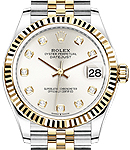 Mid Size Datejust 31mm in Steel with Yellow Gold Fluted Bezel on Jubilee Bracelet with Silver Diamond Dial