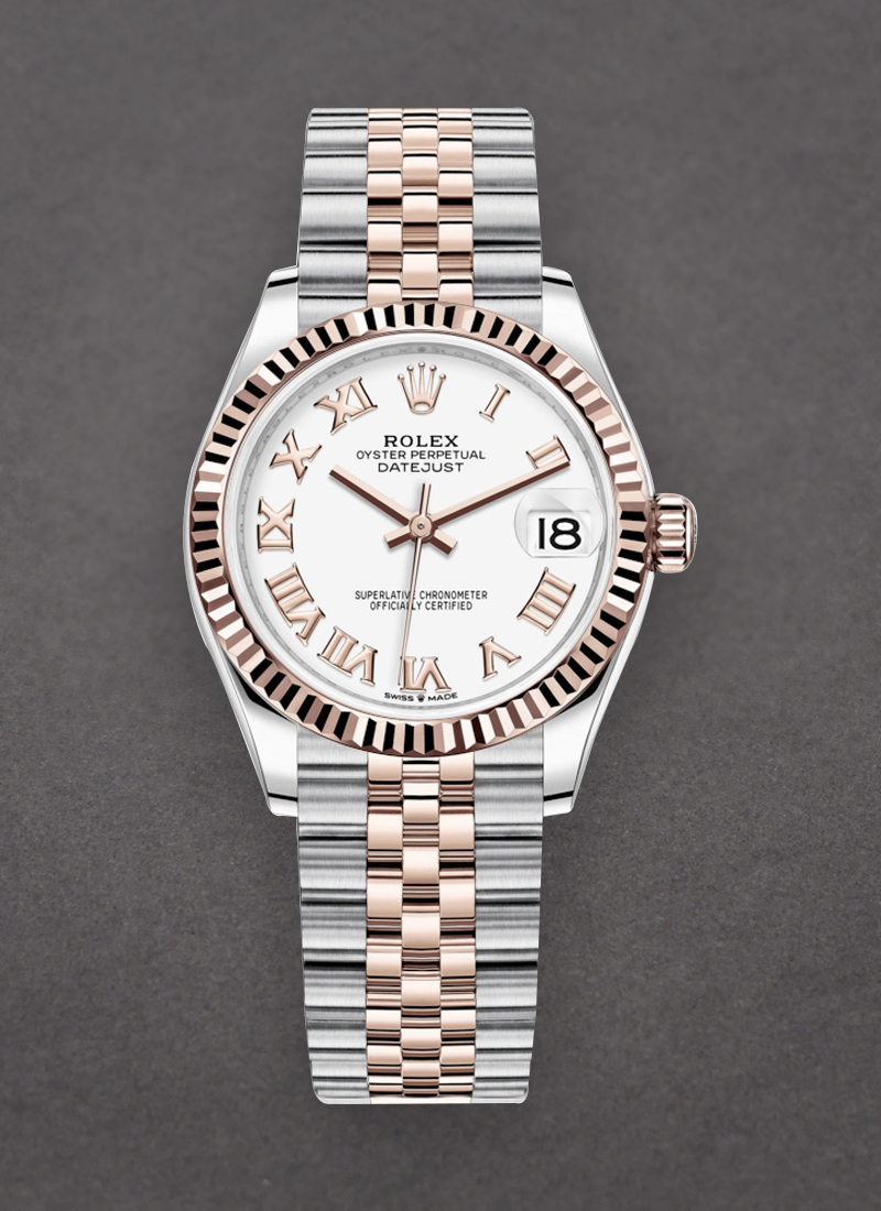 Pre-Owned Rolex Mid Size 31mm Datejust in Steel with Rose Gold Fluted Bezel