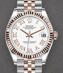 Mid Size 31mm Datejust in Steel with Rose Gold Fluted Bezel on Jubilee Bracelet with White Roman Dial