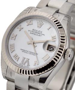 Mid Size 31mm Datejust in Steel with Fluted Bezel on Oyster Bracelet with MOP Roman Dial - Diamonds on VI