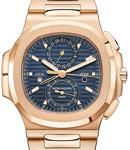Nautilus Travel Time Chronograph 5990 in Rose Gold on Rose Gold Bracelet with Bue Dial