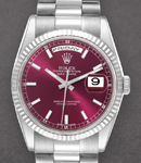 President 36mm in White Gold with Fluted Bezel on President Bracelet with Cherry Stick Dial