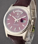 President Day-Date 36mm in White Gold with Fluted Bezel on Strap with Cherry Red Stick Dial