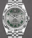 Datejust 36mm in Steel with White Gold Fluted Bezel on Jubilee Bracelet with Wimbledon Dial