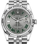 Datejust 36mm in Steel with White Gold Fluted Bezel on Jubilee Bracelet with Wimbledon Dial