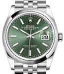 Datejust 36mm in Steel with Domed Bezel on Jubilee Bracelet with Mint Green Index Dial