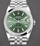 Datejust 36mm in Steel with Domed Bezel on Jubilee Bracelet with Mint Green Index Dial