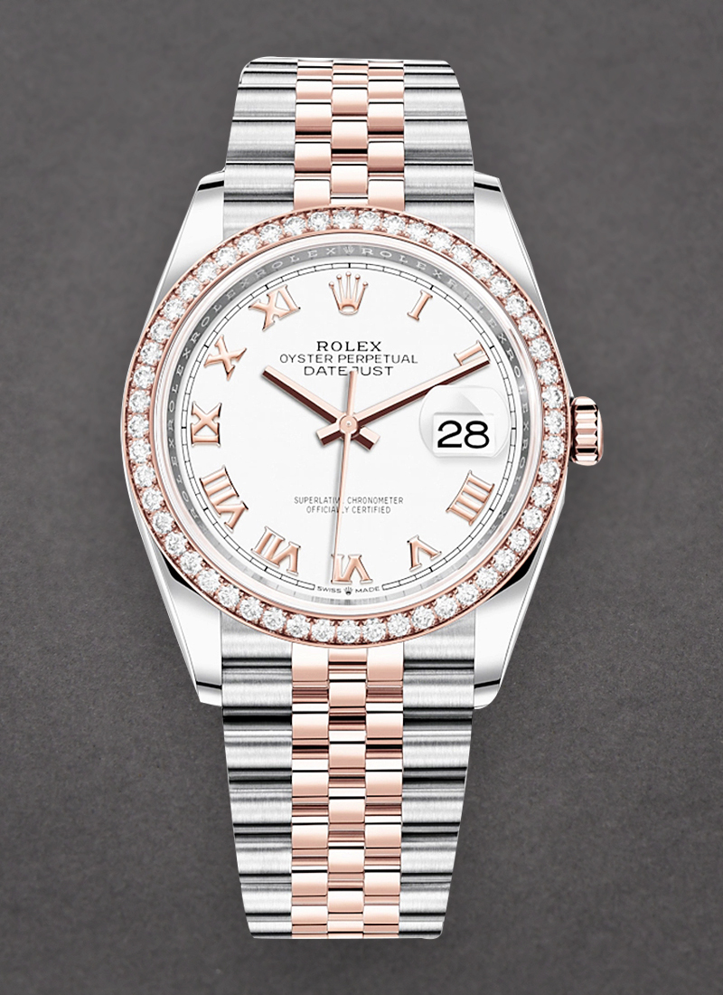 Pre-Owned Rolex Datejust 36mm in Steel with Rose Gold Diamond Bezel