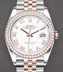 Datejust 36mm in Steel with Rose Gold Diamond Bezel on Jubilee Bracelet with White Roman Dial