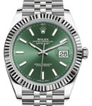 Datejust 41mm Steel with WG Fluted Bezel on Jubilee Braclet with Green Stick Dial