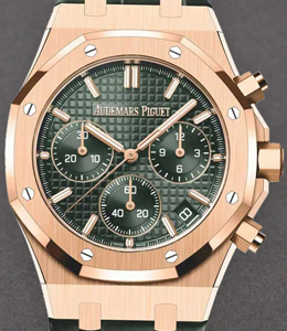 Royal Oak Chronograph 41mm in Rose Gold On Green Crocodile Leather Strap with Green Dial