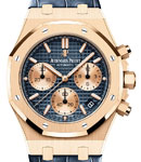 Royal Oak Chronograph in Rose Gold on Blue Crocodile Leather Strap with Blue Dial and RG Subdials