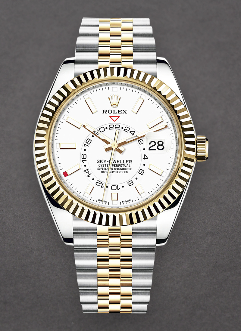 Pre-Owned Rolex Sky Dweller 42mm in Steel with Yellow Gold Fluted Bezel