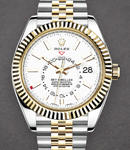 Sky Dweller 42mm in Steel with Yellow Gold Fluted Bezel on Jubilee Bracelet with White Dial