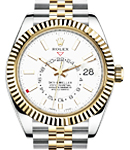 Sky Dweller 42mm in Steel with Yellow Gold Fluted Bezel on Jubilee Bracelet with White Dial
