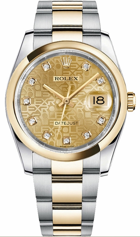 Datejust 36mm in Steel with Yellow Gold Smooth Bezel on Oyster Bracelet with Champagne Jubilee Diamond Dial