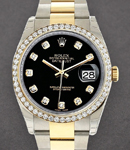 Datejust 2-Tone 36mm with Diamond Bezel on Oyster Bracelet with Black Diamond Dial