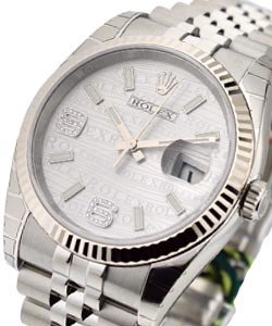 Datejust 36mm in Steel with White Gold Bezel on Jubilee Bracelet with Silver Wave Diamond Dial