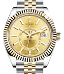 Sky Dweller 42mm in Steel with Yellow Gold Fluted Bezel on Jubilee Bracelet with Champagne Index Dial