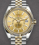 Sky Dweller 42mm in Steel with Yellow Gold Fluted Bezel on Jubilee Bracelet with Champagne Index Dial