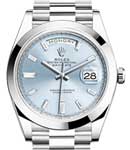 Day Date 40mm in Platinum with Smooth Bezel on President Bracelet with Ice Blue Diamond Dial
