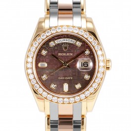 Masterpiece Tridor in Yellow, White and Rose Gold with Diamond Bezel on Tri Color Gold Pearlmaster Bracelet with Black Mother of Pearl Jubilee Diamond Dial