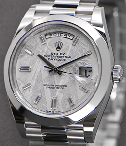 Day Date 40mm in Platinum with Smooth Bezel on President Bracelet with Meteorite Diamond Dial