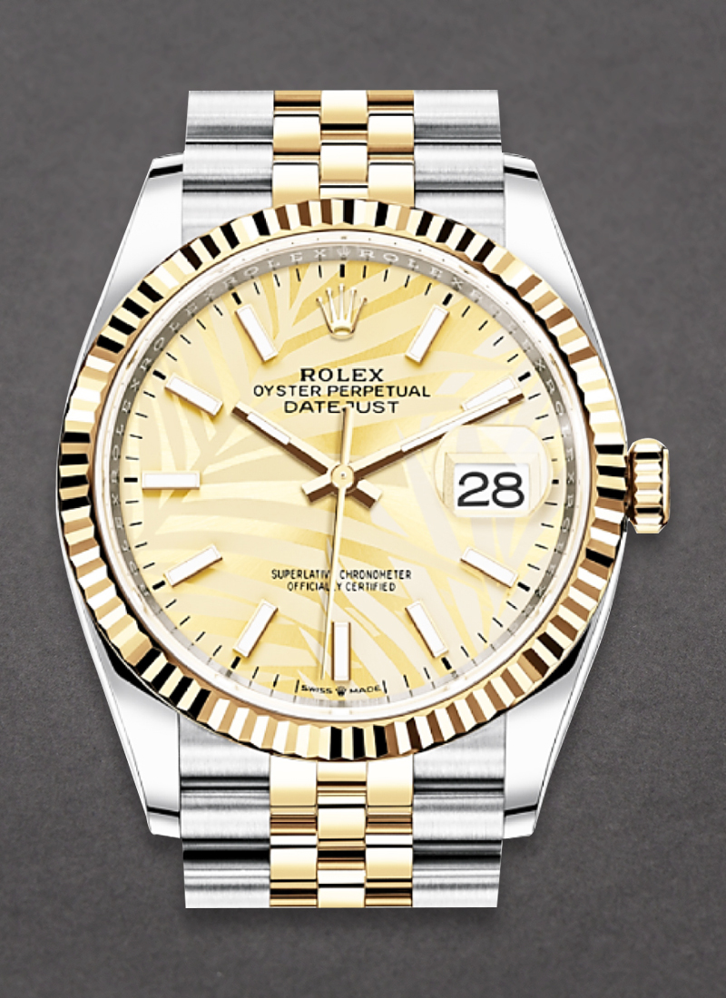 Rolex Unworn Datejust 36mm in Steel with Yellow Gold Fluted Bezel