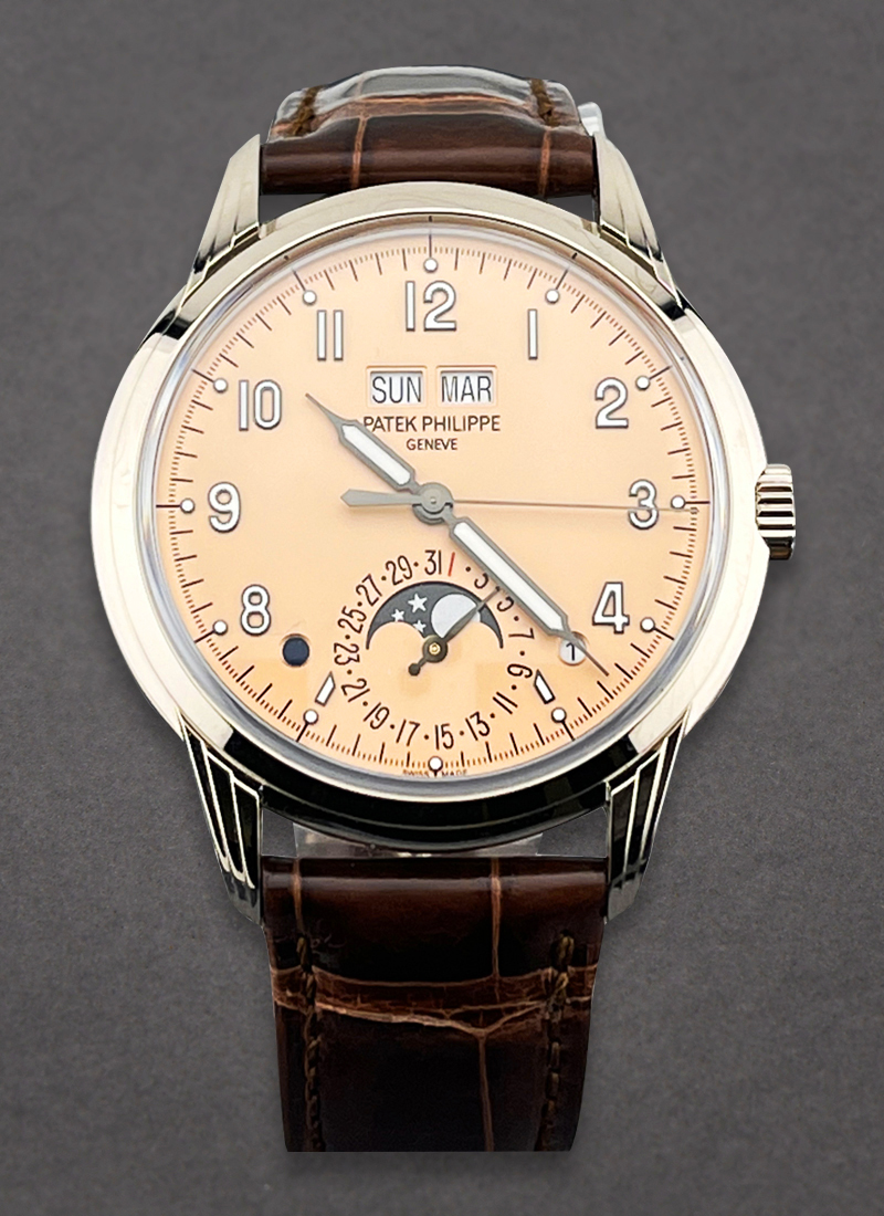 Perpetual Calendar 5320G in White Gold on Brown Crocodile Leather Strap with Rose Gilt Opaline Dial 5320G 011