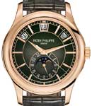 Annual Calendar Ref 5205R-010 Moon Phase in Rose Gold on Green Alligator Leather Strap with Green Dial