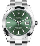 Datejust 41mm in Steel with Smooth Bezel on Oyster Bracelet with Mint Green Index Dial