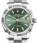 Datejust 36mm in Steel and White Gold Fluted Bezel on Oyster Bracelet with Mint Green Stick Dial