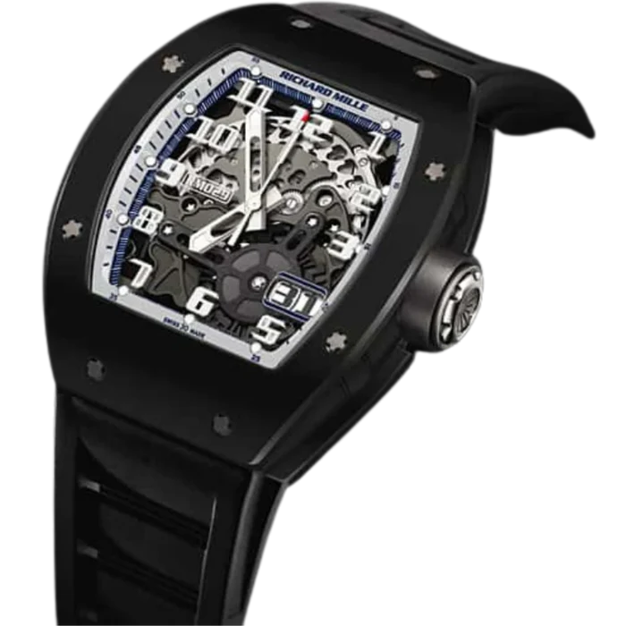 RM 029 Automatic in Black Ceramic on Black Rubber Strap with Skeleton Dial