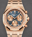 Royal Oak Chronograph in Frosted Rose Gold on Frosted Rose Gold Bracelet with Blue Dial and RG Subdials