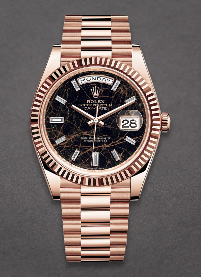 Rolex Unworn Day-Date 40mm in Rose Gold with Fluted Bezel