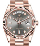 President Day-Date 36mm in Rose Gold with Fluted Bezel on President Bracelet with Rhodium Diamond Dial