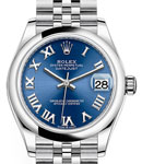 Datejust 31mm in Steel with Domed Bezel on Steel Jubilee Bracelet with Blue Roman Dial
