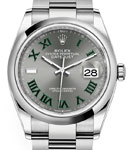 Datejust 36mm in Steel with Domed Bezel on Oyster Bracelet with Grey Green Roman Dial