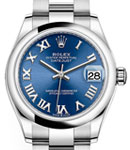 Mid Size Datejust 31mm in Steel with Domed Bezel on Steel Oyster Bracelet with Blue Roman Dial