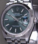 Datejust 36mm in Steel and White Gold Fluted Bezel on Steel Jubilee Braclet with Green Stick Dial