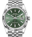 Datejust 36mm in Steel and White Gold Fluted Bezel on Steel Jubilee Braclet with Green Stick Dial