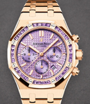 Royal Oak Chronograph 38mm in Rose Gold with Purple Baguette Diamond Bezel on Rose Gold Bracelet with Purple Tapisserie Dial
