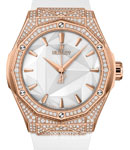 Classic Fusion Orlinski 40mm in Rose Gold with Diamond Bezel on White Rubber Strap with White Dial