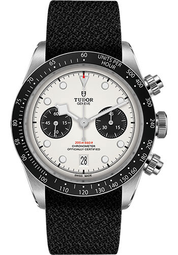 Heritage Black Bay Chronograph in Steel with Black Bezel on Black Fabric Strap with White Opaline Dial