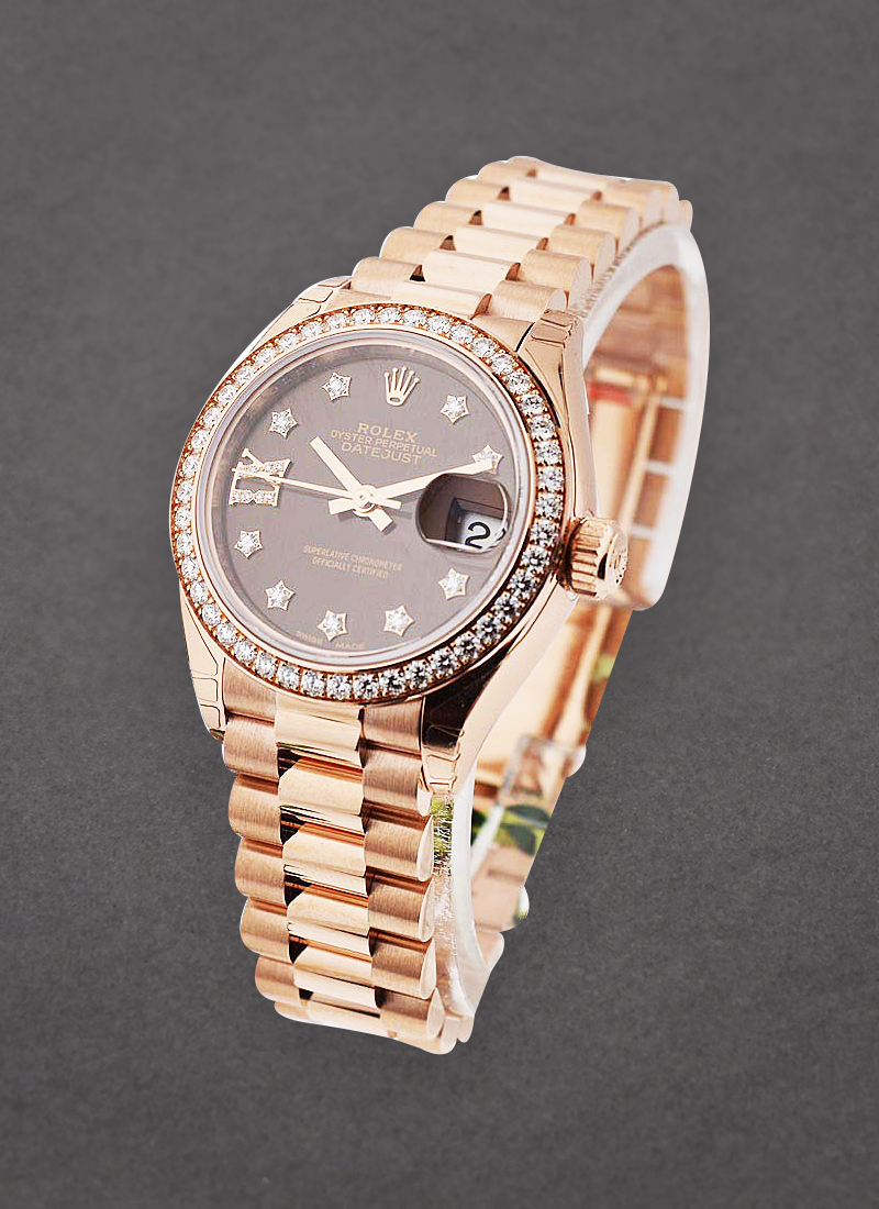 Pre-Owned Rolex Ladies Rose Gold President in Rose Gold with Diamond Bezel