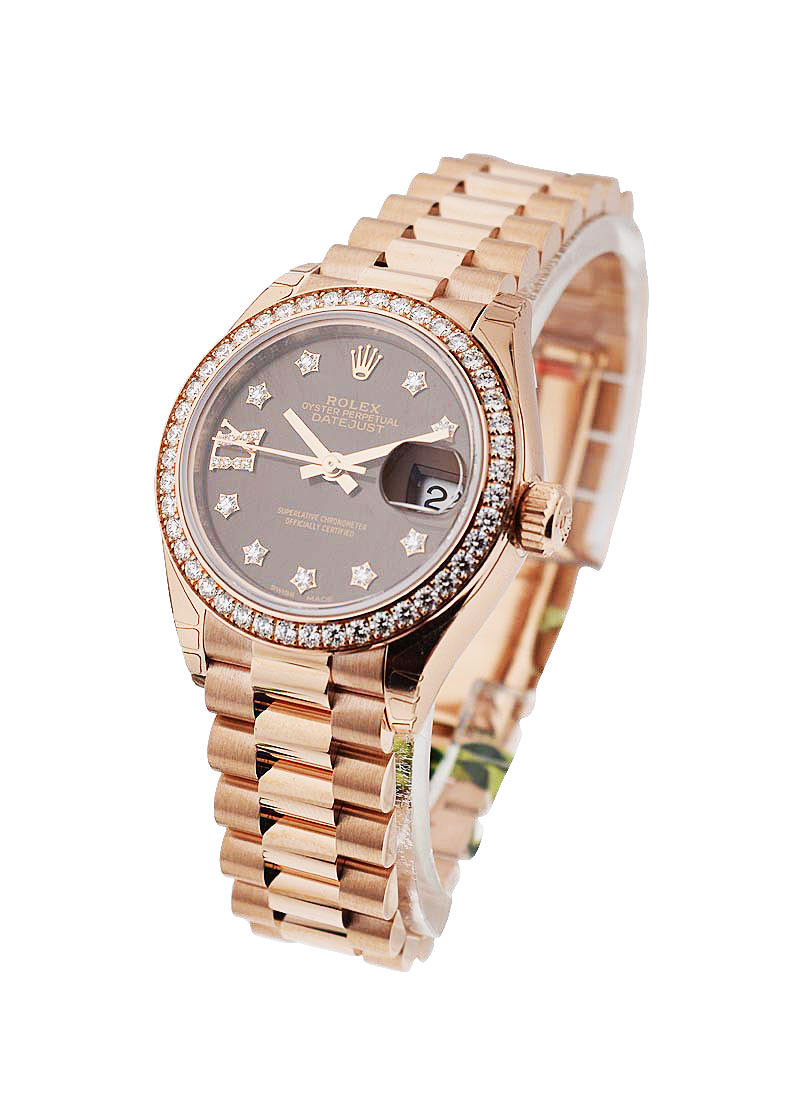 Pre-Owned Rolex Ladies Rose Gold President in Rose Gold with Diamond Bezel