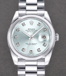 Lady's President 26mm in Platinum with Domed Bezel on Bracelet with Ice Blue Diamond Dial