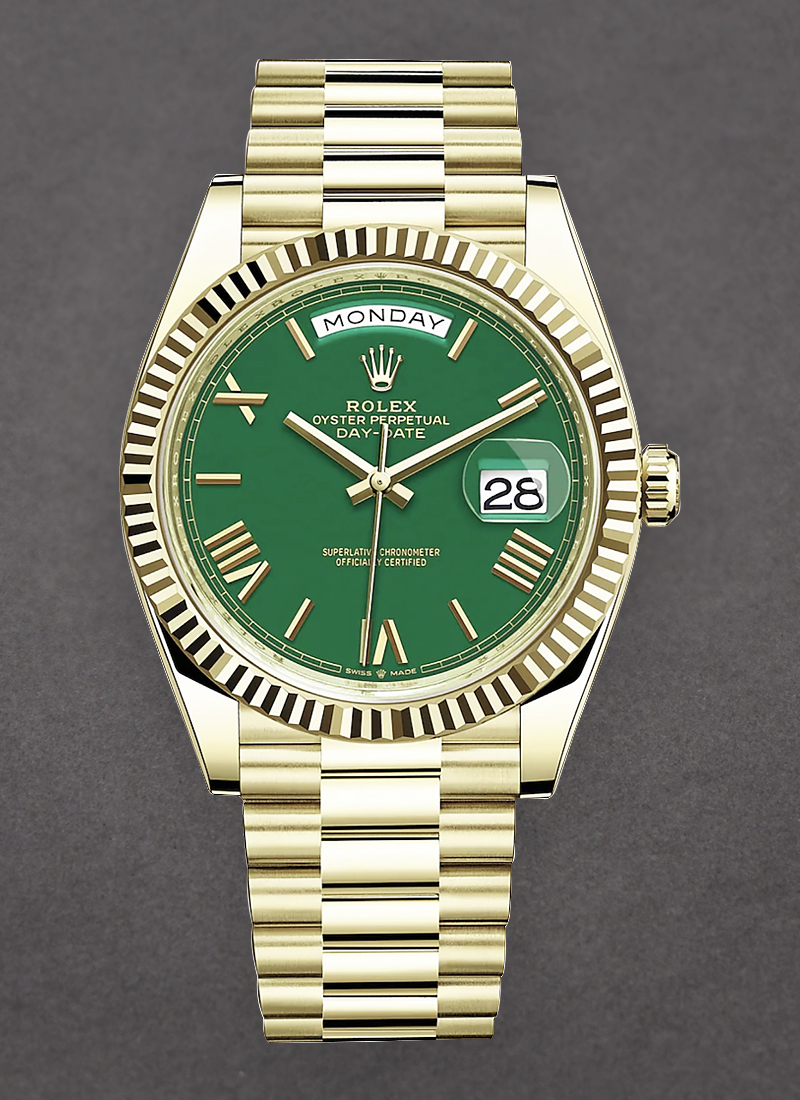 Rolex Unworn President Day Date 40mm in Yellow Gold with Fluted Bezel
