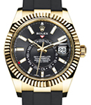 Sky Dweller in Yellow Gold with Fluted Bezel on Rubber Strap with Black Stick Dial